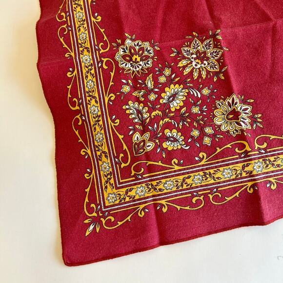Vintage 90s Cottage Red & Yellow Floral Cotton Square Bandana Neck Tie - Picture 7 of 12